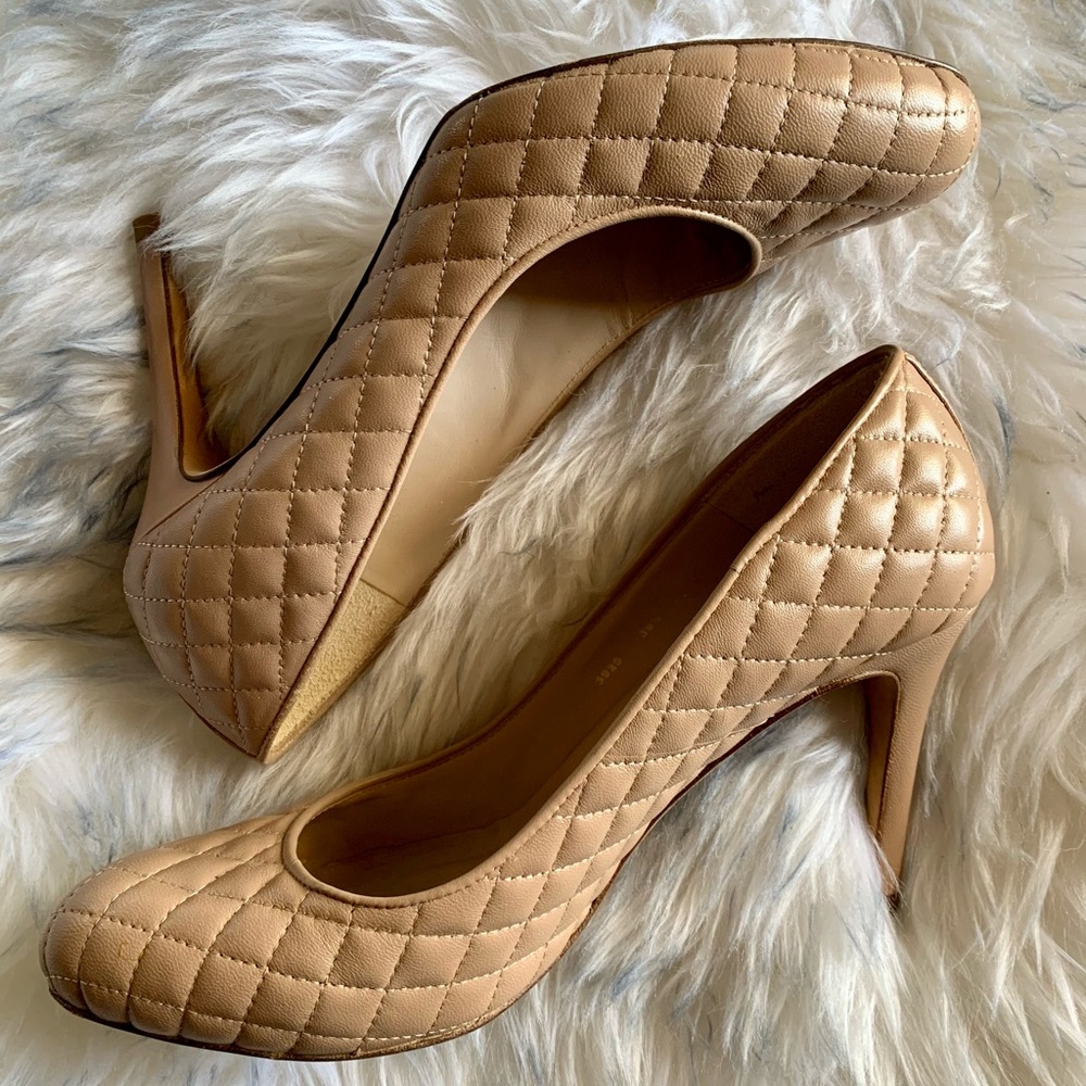 LK Bennett quilted nude leather pumps